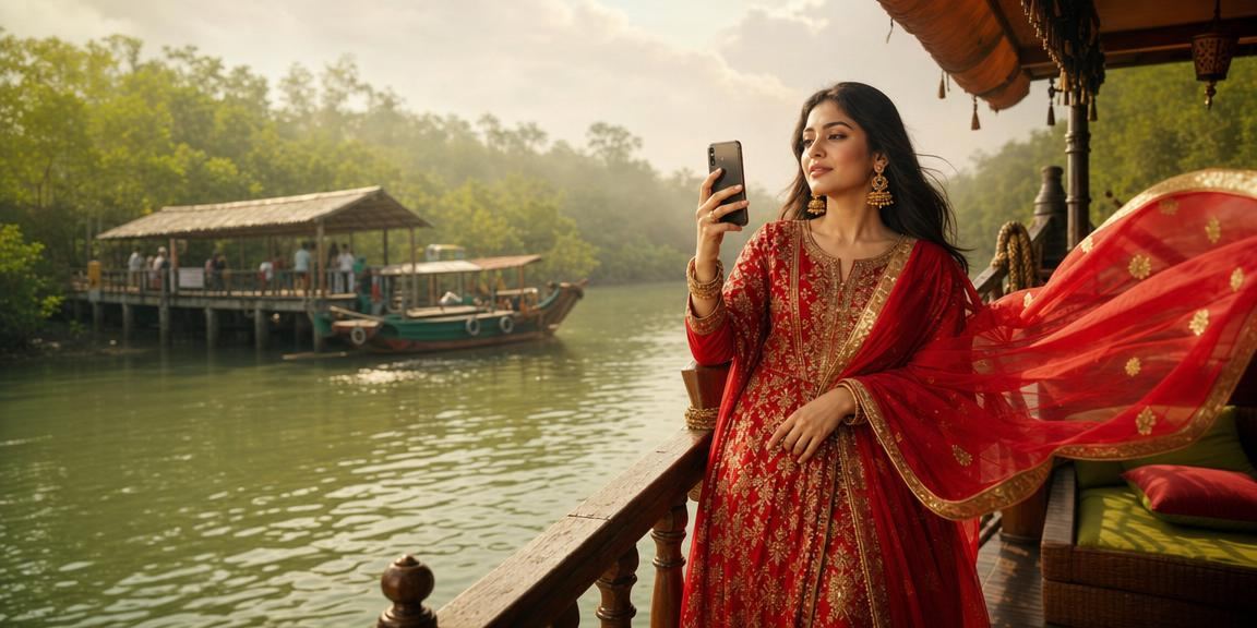 খুলনায় চা বাগানের পরিবেশে মোবাইলে btd22 উপভোগ করছেন একজন খেলোয়াড়
